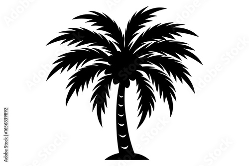 Iconic silhouette of a tropical palm tree with lush fronds, perfect for conveying vacation vibes, summer themes, and exotic destinations in design projects.