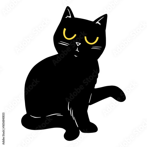 Black cat with yellow eyes sitting