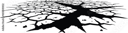 Cracked Ground Silhouette with Perspective on Transparent Background