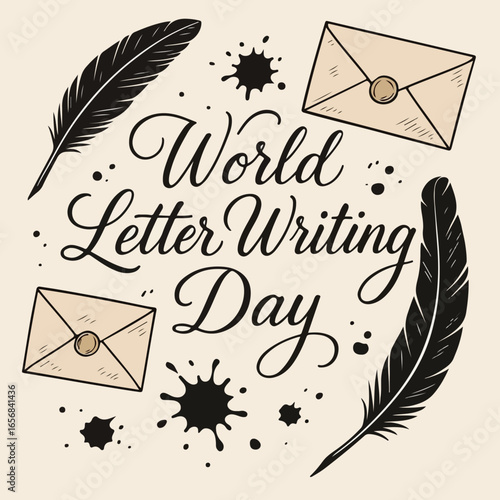 World Letter Writing Day  Illustration, Cute Stationery Pencil Crayon Envelope Illustration Vector