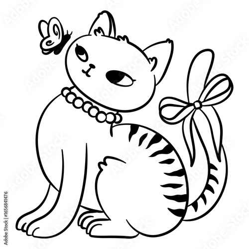 Cat with butterfly and bow