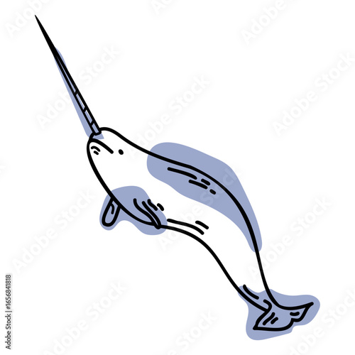 Color stroke semi colored swimming narwhal