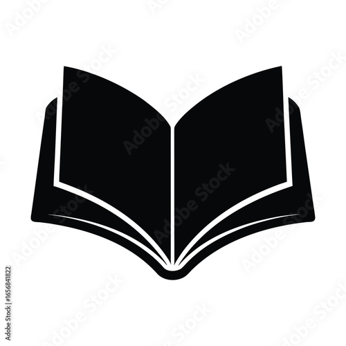 Open black book silhouette with pages fanned out on white background open book reading