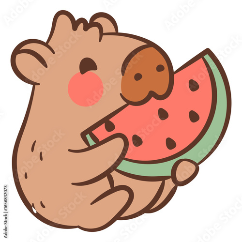 Cute cartoon koala eating watermelon illustration