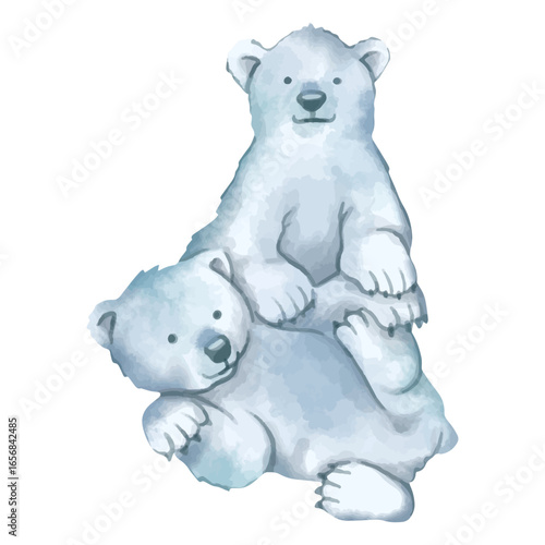 Cute polar bear babies watercolor animals