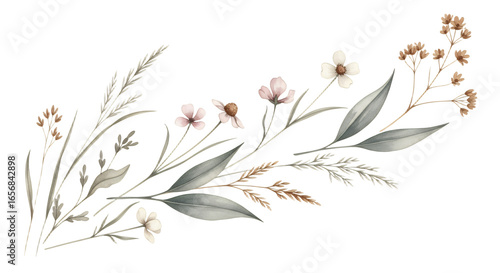 Delicate Watercolor Floral Branch Illustration for Wedding Invitations and Spring Design Elements