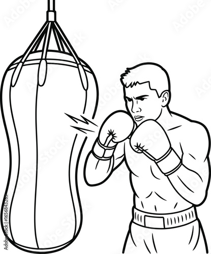 Black and white boxing training illustration.