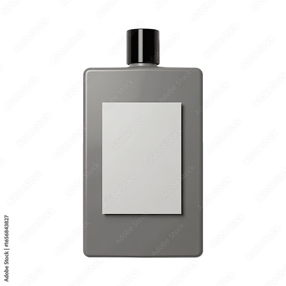 Gray rectangular bottle with blank label. Gray rectangular bottle with blank label.
