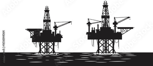 Offshore Oil Rigs in Silhouette on Transparent Background illustration offshore oil rigs The silhouette style provides distinctive and impactful visual The transparent background valuable feature