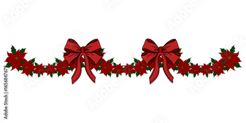 Beautiful red poinsettia flower, traditional Christmas plant symbol of the holiday season. Festive winter illustration greeting cards, invitations, decorations, posters, clipart