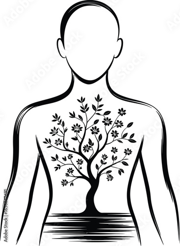 Wallpaper Mural Elegant black and white graphic of a person with a stylized tree growing from their back. Torontodigital.ca