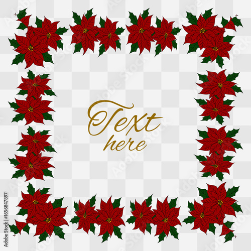 Beautiful red poinsettia flower, traditional Christmas plant symbol of the holiday season. Festive winter illustration greeting cards, invitations, decorations, posters, clipart