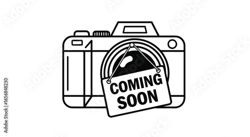 Camera with Coming Soon Sign - Announcement for Photography Services or Products