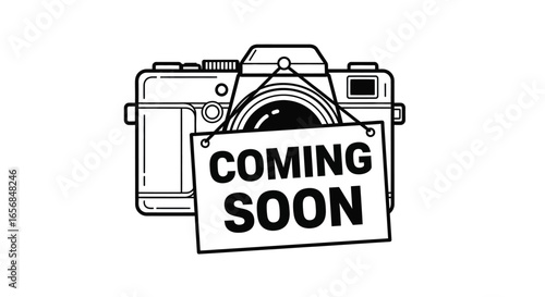 Camera with Coming Soon Sign - Announcement for Photography Services or Products