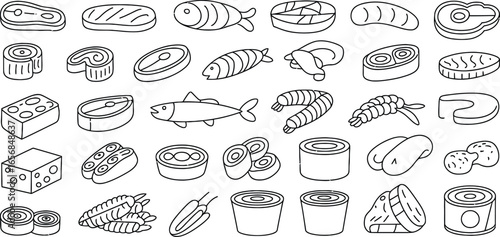 Simple Line Art Illustration of Various Food Items