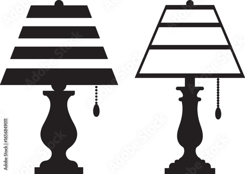 Two table lamps one solid silhouette and one outlined silhouette isolated on white background
