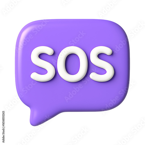 Purple speech bubble with sos text isolated on transparent background