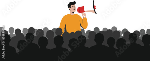Man with Megaphone Addressing Crowd Silhouette on Transparent Background