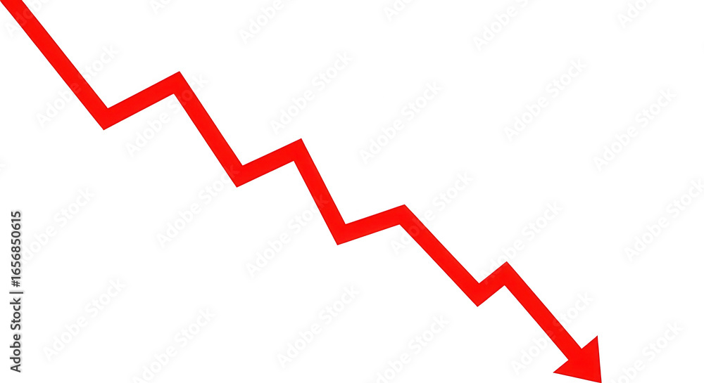 Red downward trend arrow isolated on transparent background Red downward trend arrow isolated on transparent background