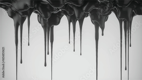 Abstract Black Viscous Liquid Dripping from a Surface with Droplets Forming in a Dramatic and Moody Digital Art Presentation