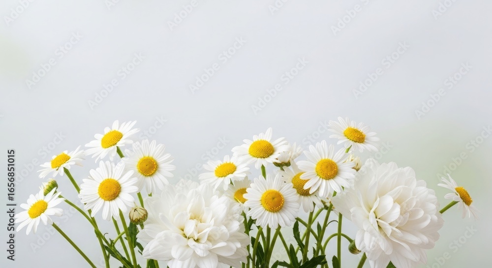 Obraz premium White Daisies and Chrysanthemums on White Background