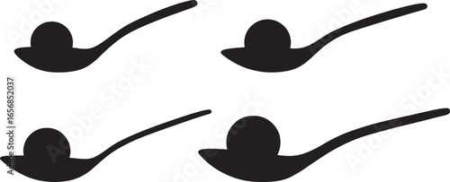 Four black silhouettes of spoons with oval shapes on a white background isolated on white background