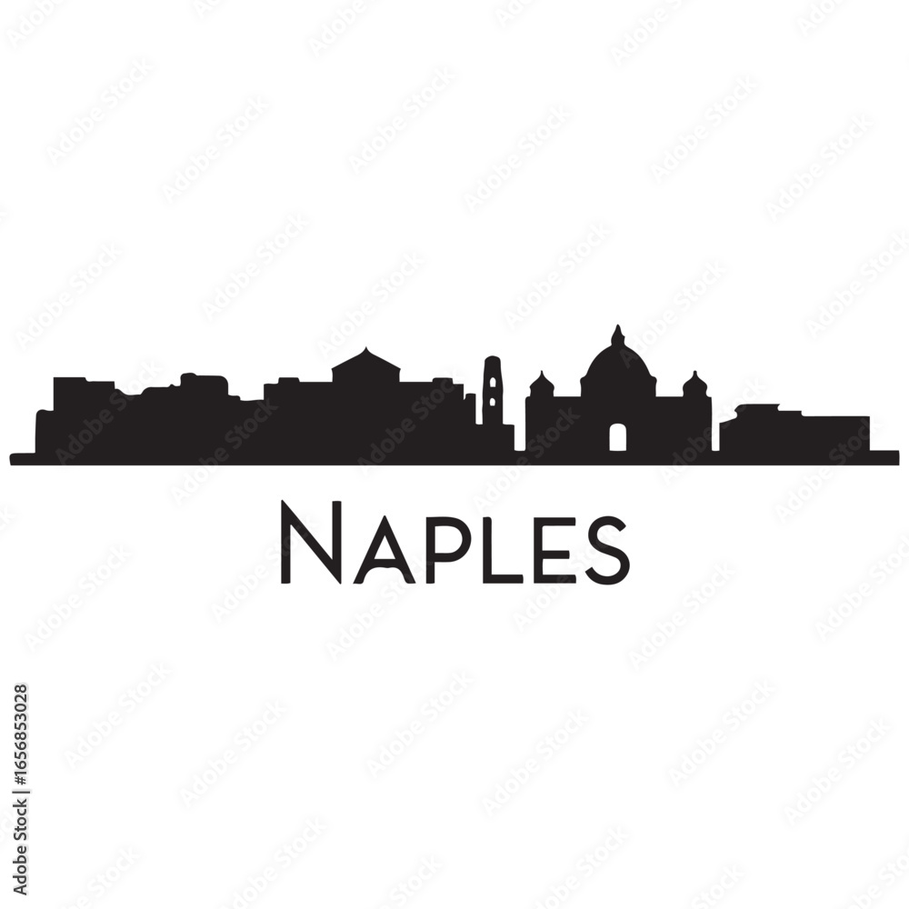 Fototapeta premium Naples skyline horizontal banner. Naples, Italy. Vector template for your design. Vector black silhouette. with white background