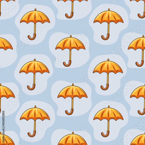 Orange umbrella seamless pattern. Cartoon vector illustration