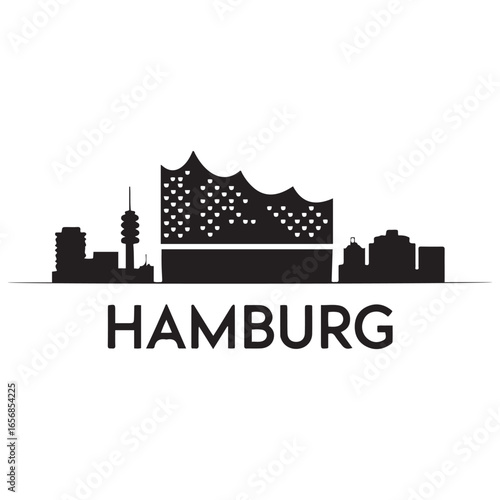 Hamburg skyline horizontal banner. Hamburg, Germany. Vector template for your design. Vector black silhouette. with white background