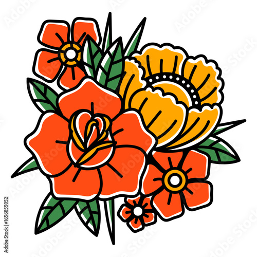 Traditional tattoo flowers