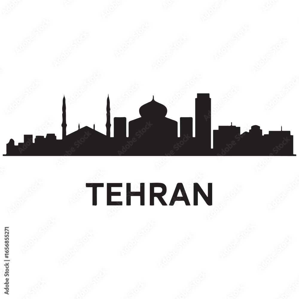 Fototapeta premium Tehran skyline horizontal banner. Tehran, Iran. Vector template for your design. Vector black silhouette. with white background