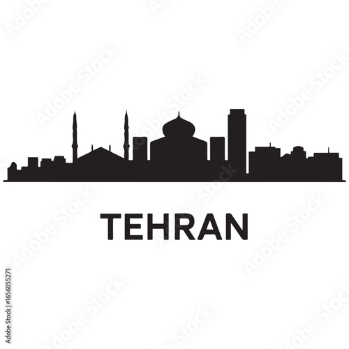 Tehran skyline horizontal banner. Tehran, Iran. Vector template for your design. Vector black silhouette. with white background
