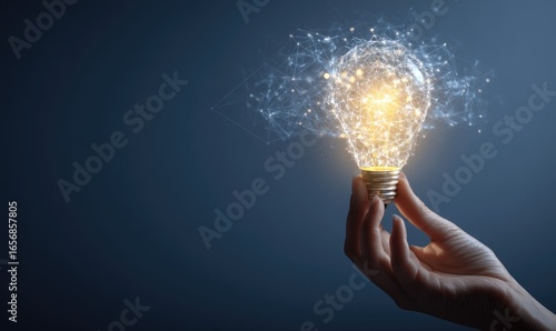 Wallpaper Mural A hand holding a glowing lightbulb, with a network design around it Torontodigital.ca