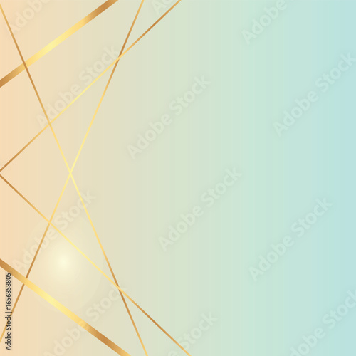 The image shows a soft pastel gradient background transitioning from peach to light teal, accented with thin diagonal golden lines crossing elegantly across the left side.