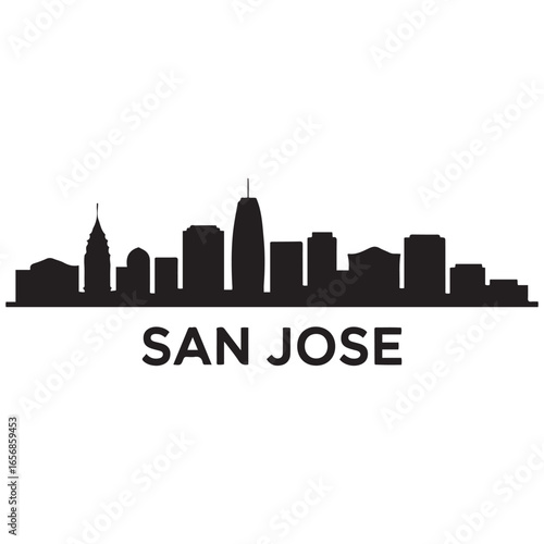 San Jose skyline horizontal banner. San Jose, Costa rica. Vector template for your design. Vector black silhouette. with white background