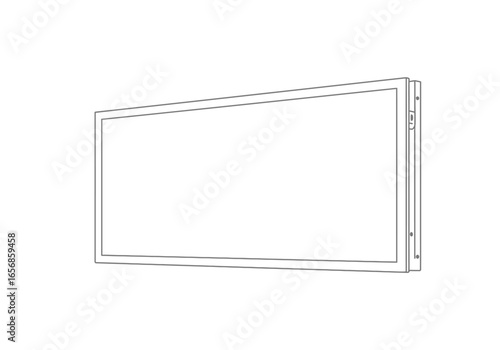 A flatpanel display is displayed with a thin bezel and attached side components