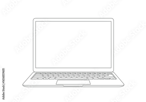 A line drawing of a laptop open featuring a screen keyboard and trackpad