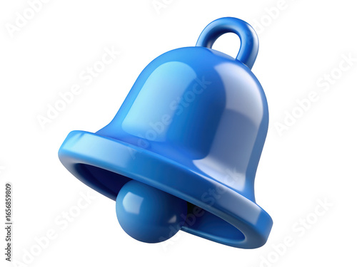 Glossy blue notification bell alert reminder update symbol chime alarm communication 3d rendering plastic style icon on transparent background