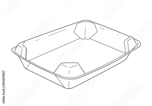 An empty styrofoam tray with angular corners and a slight rim