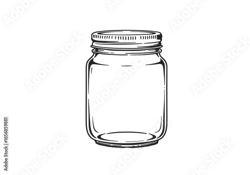 Black and white sketch of a canning jar with a textured lid
