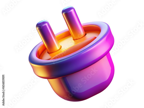 Glossy electric plug 3d minimalist design connection electricity device power adapter cord wire technology 3d rendering plastic style icon on transparent background