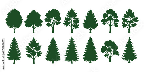 Collection of Green Tree Silhouettes Variety of Forest Shapes for Landscape Design and Environmental Awareness