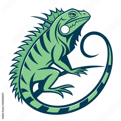 Green iguana coiled with spiky crest lizard reptile