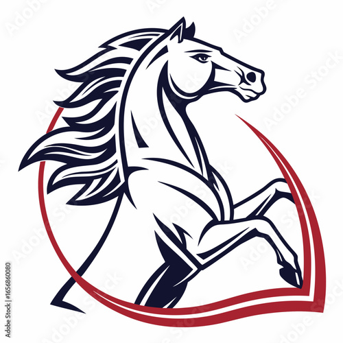 Stylized horse in motion with red ribbon stallion mare