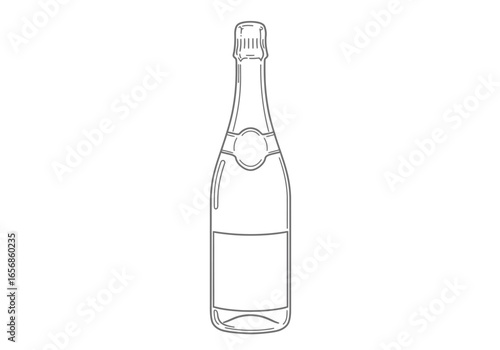 Outline of a champagne bottle detailed featuring a label area neck foil and stopper cage