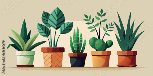 Fresh green potted herbs and flowers, perfect for home decor or culinary use