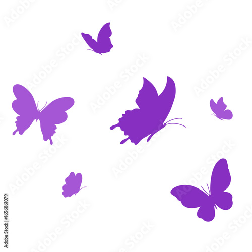 Purple Butterflies Silhouettes A Collection of Fluttering Winged Insects on White