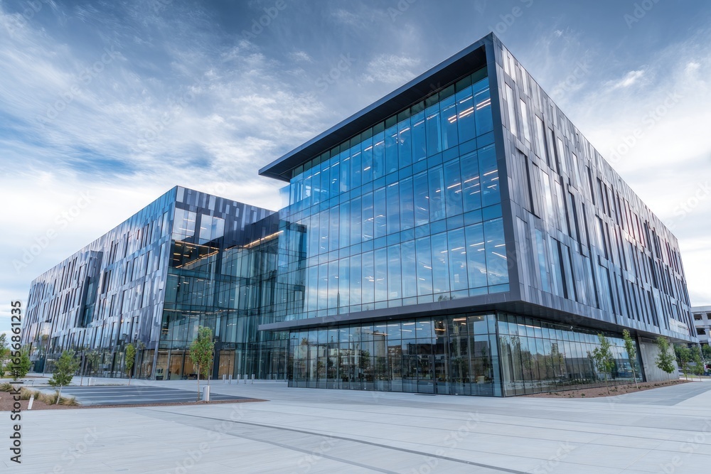 Fototapeta premium Modern office buildings under a dramatic sky