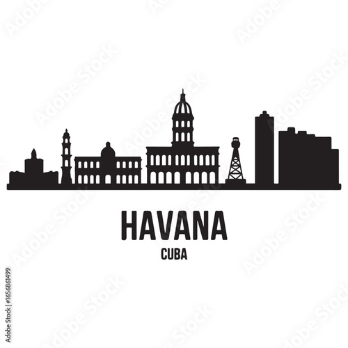 Havana skyline silhouette. Landscape Havana, Cuba. Vector illustration. Vector black silhouette. with white background
