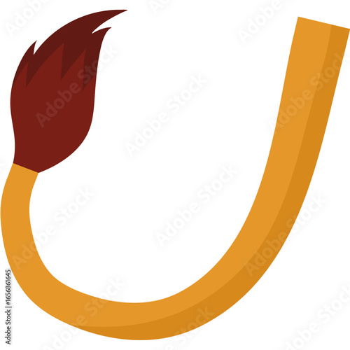 Curved Matchstick with Fiery Tip A Stylized Illustration of a Match
